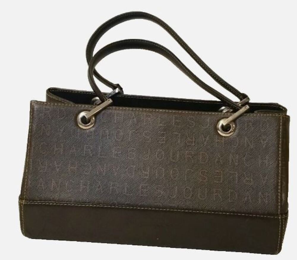 rare CHARLES JOURDAN Paris leather handbag brown rectangular purse Vintage